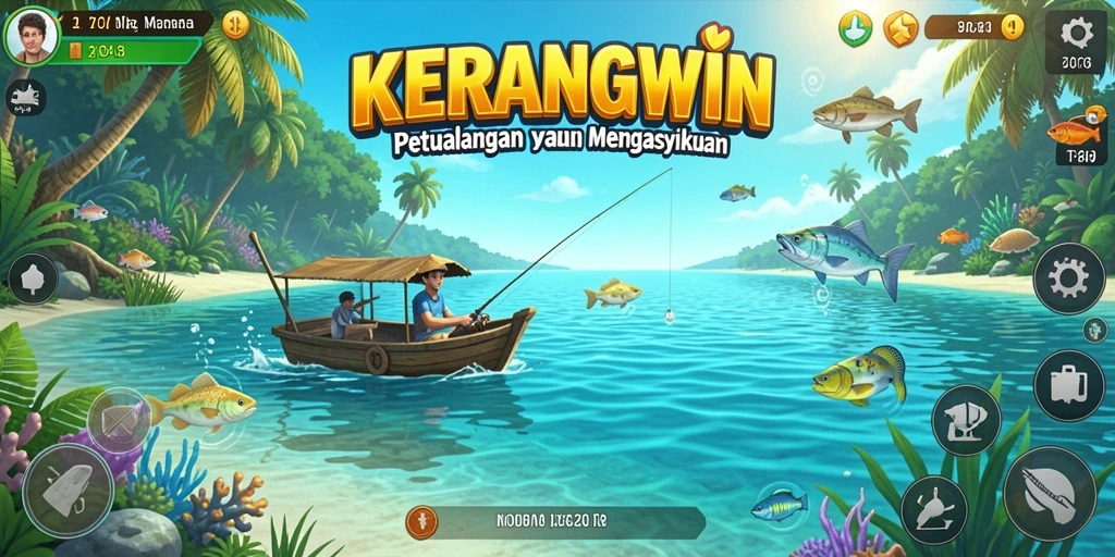 Gameplay KERANGWIN yang penuh warna dan seru saat memancing.