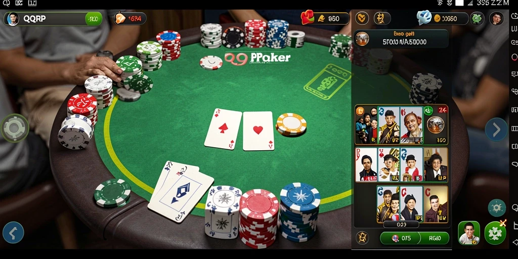 Screenshot gameplay QQRP menampilkan aksi Poker seru.