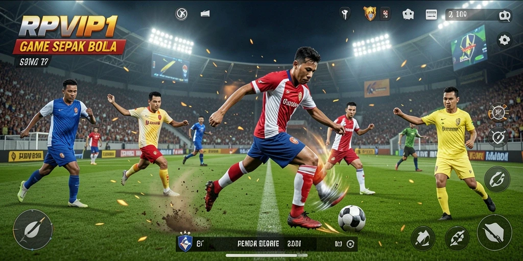 Tampilan gameplay mendebarkan dari RPVIP1 yang menunjukkan aksi sepak bola.