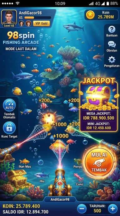 Screenshot tampilan utama aplikasi 98spin yang menarik.